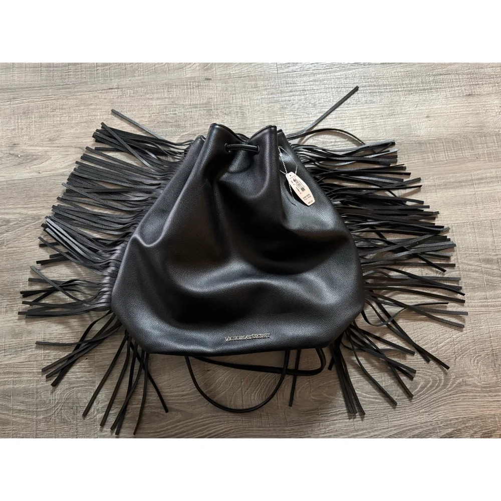 Victoria’s Secret Fringe Bag Backpack Black NWT Boho Western Festival Y2K - Picture 3 of 6